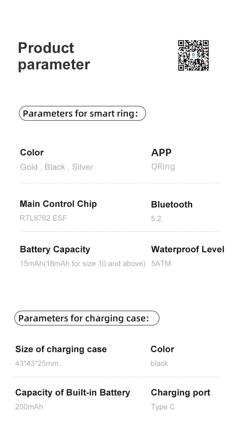 Smart Health Tracking Ring with Charging Case