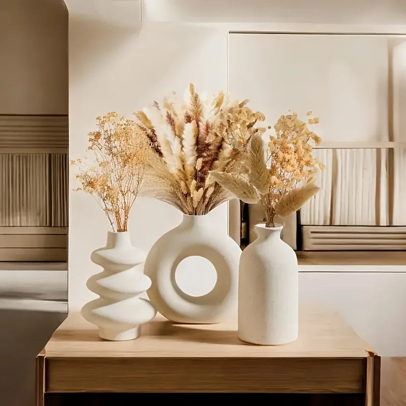 Set of 3 Bohemian Ceramic Vases – Modern Home Decor Vase Set