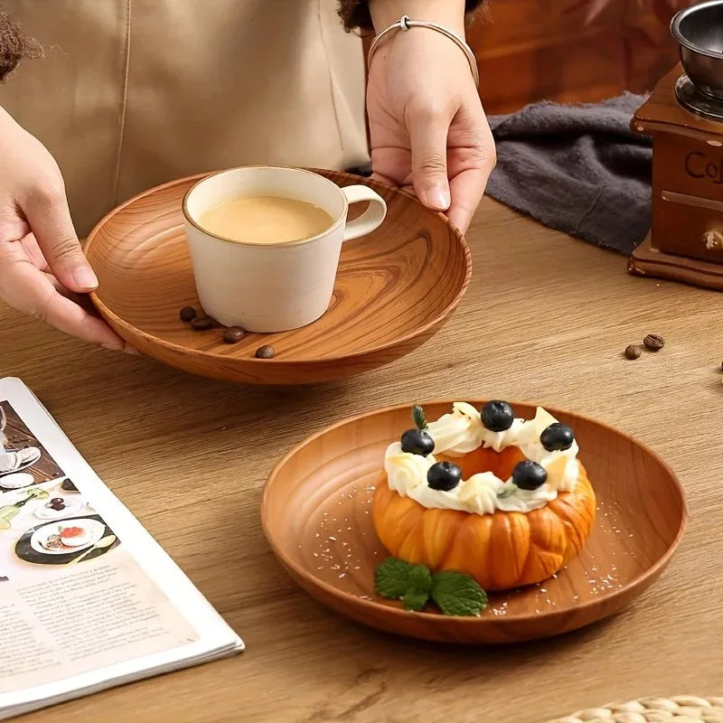 1pcs Japanese Style Tea Tray PP Plastic Rectangular Wood Grain Serving Tray for Home Hotel Restaurant Multipurpose Cup Plate