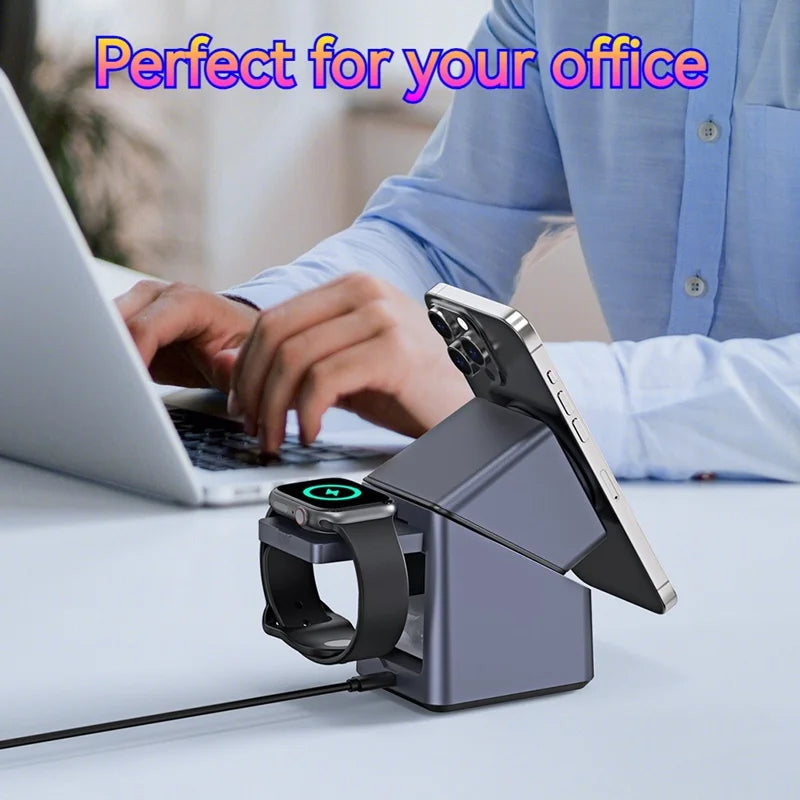 4 in 1 Magnetic Wireless Charger – 15W Rotating Charging Stand