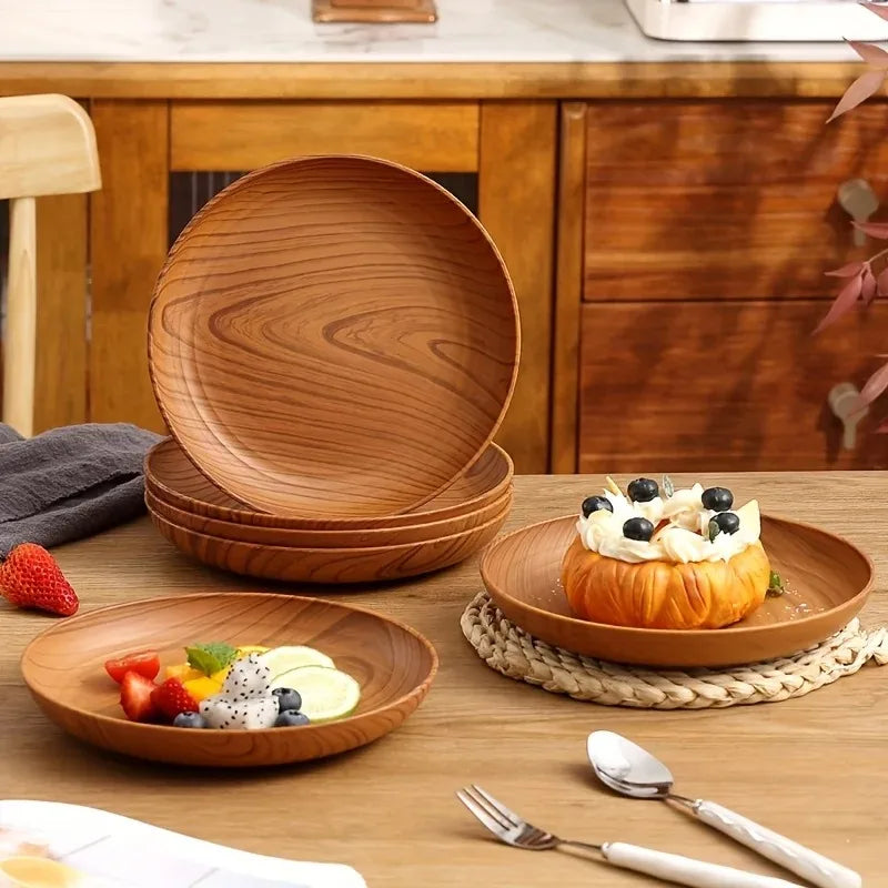 1pcs Japanese Style Tea Tray PP Plastic Rectangular Wood Grain Serving Tray for Home Hotel Restaurant Multipurpose Cup Plate