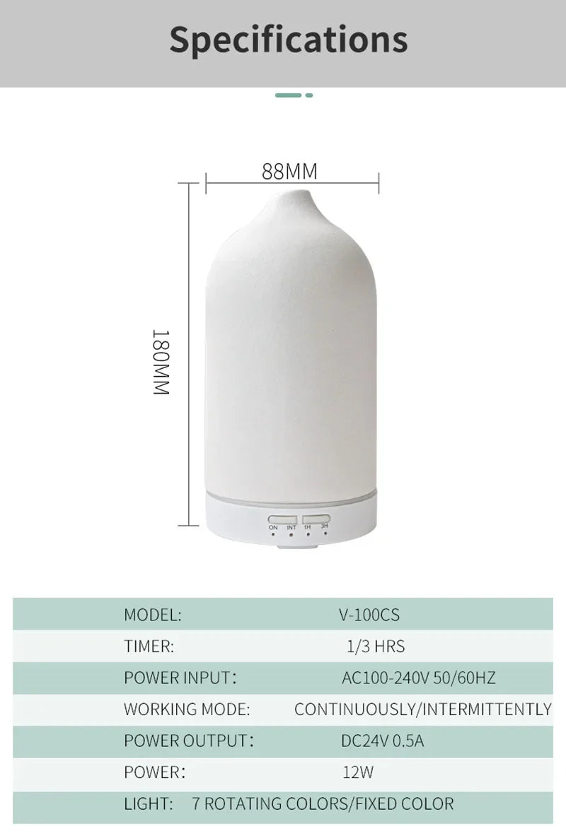 Ceramic Aroma Diffuser – Ultrasonic Humidifier with Timer & Night Light