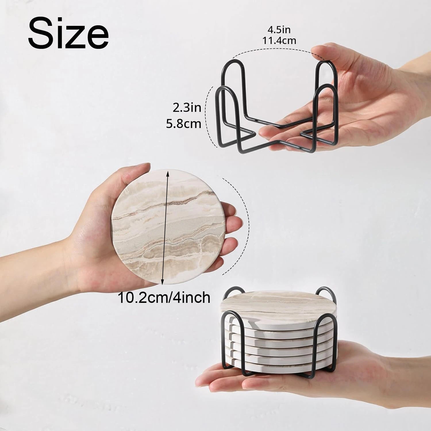 6PCS Ceramic Marble Coaster Set with Holder – Beverage Cup Coasters