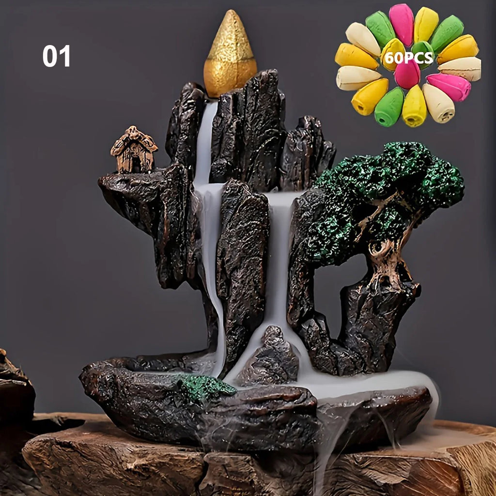 Backflow Incense Burner Waterfall – Reflux Aroma Smoke Censer with Cones