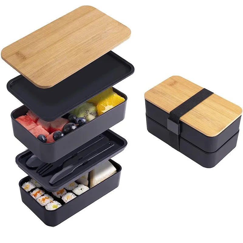2 Tier Bento Lunch Box with Cutlery – Microwave Safe Food Container