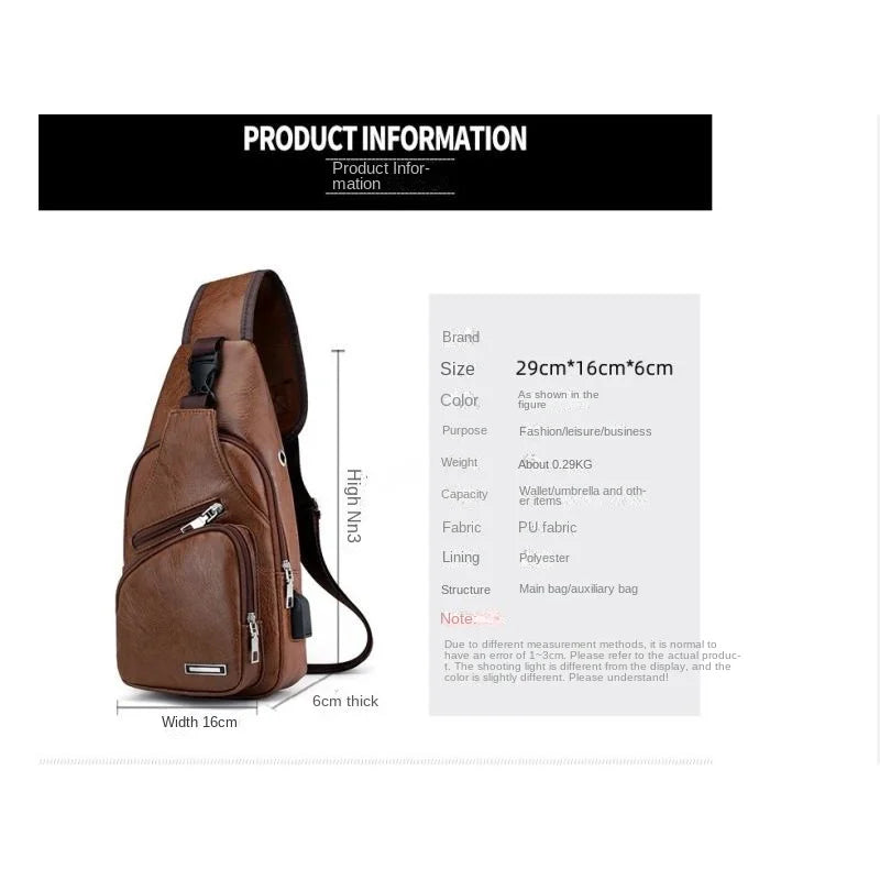 Spot Men's Chest Bag With Headphone Hole USB Shoulder