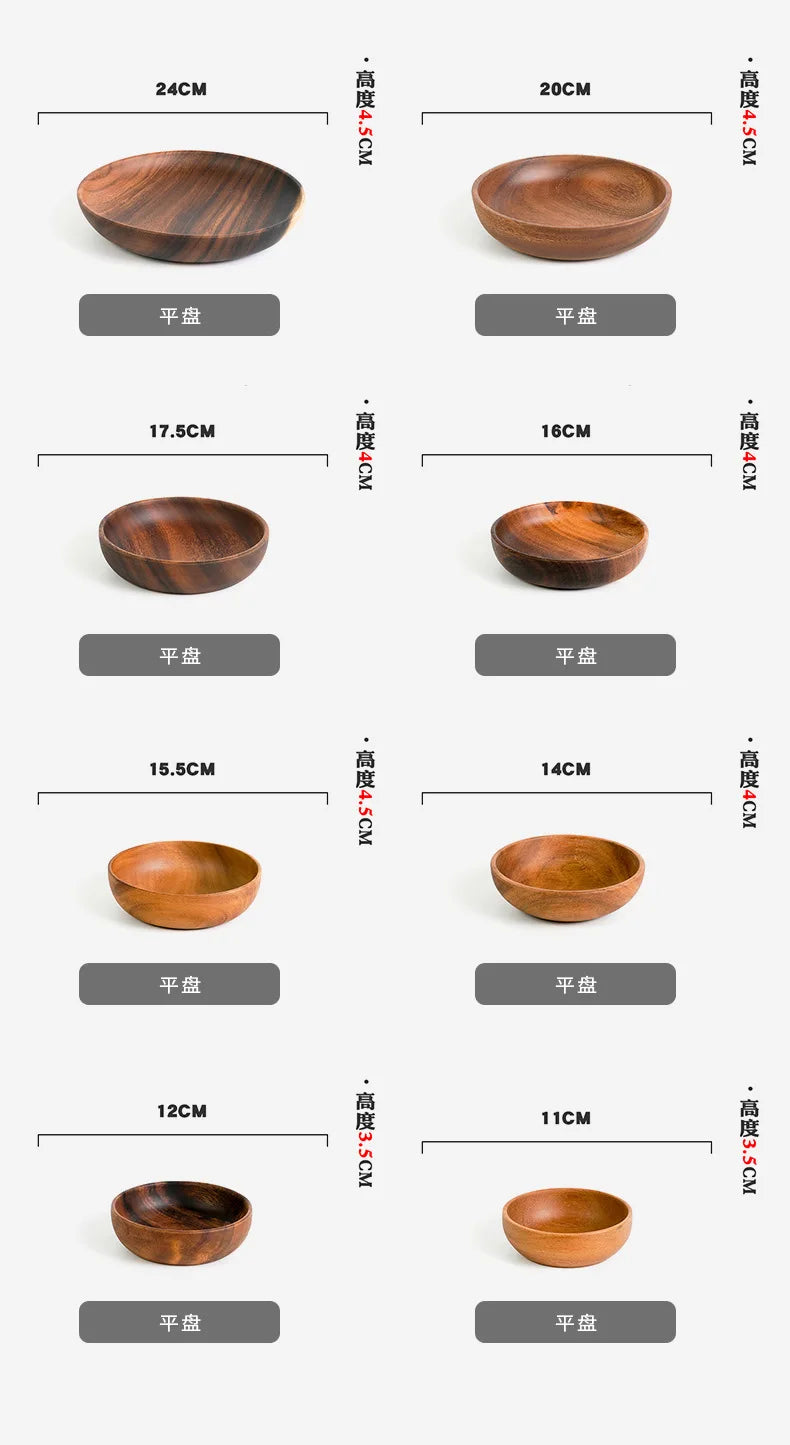 Extra Large Solid Wood Bowl & Tray Set Round Wooden Salad Bowl Ramen Mixing Bowl Natural Wood Tableware
