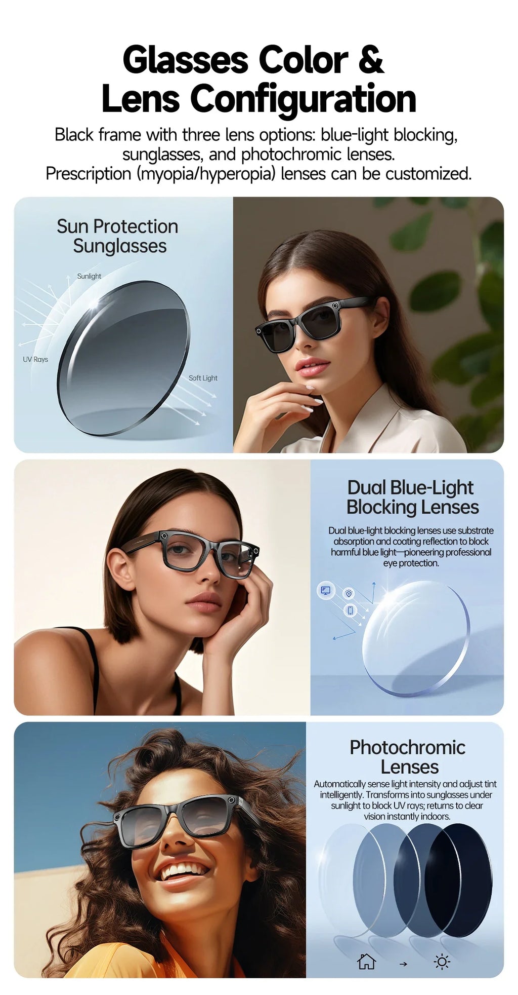 2026 AI Smart Glasses with 8MP Camera Video Recording 100+ Languages Translation Sunglasses Bluetooth Call Music Play Men Women