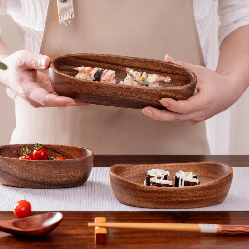 Square Solid Wood Bowl Fruit Salad Snack Dessert Serving Bowl Natural Wooden Tableware