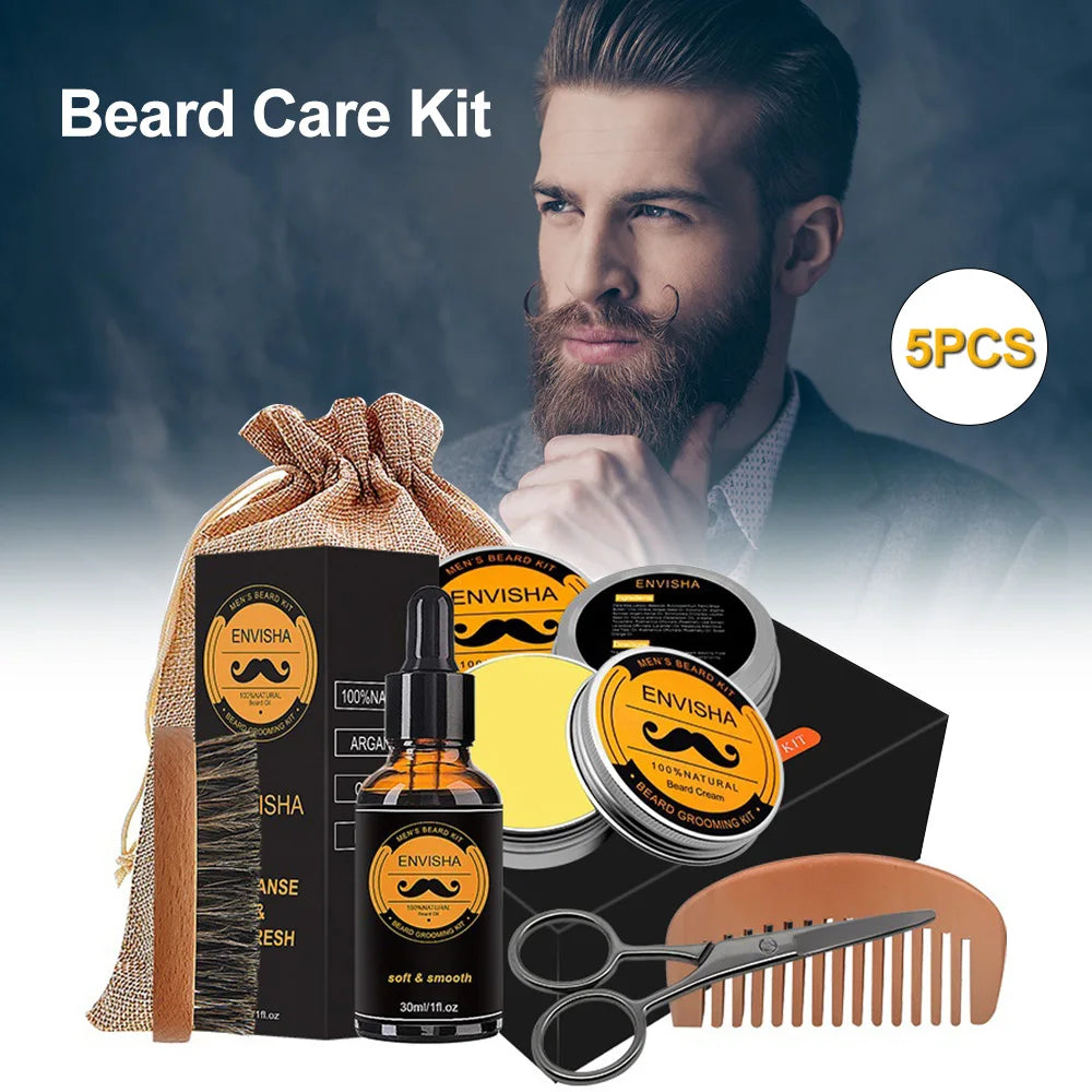 Beard Growth Kit – Oil Wax Roller Comb & Grooming Set for Men