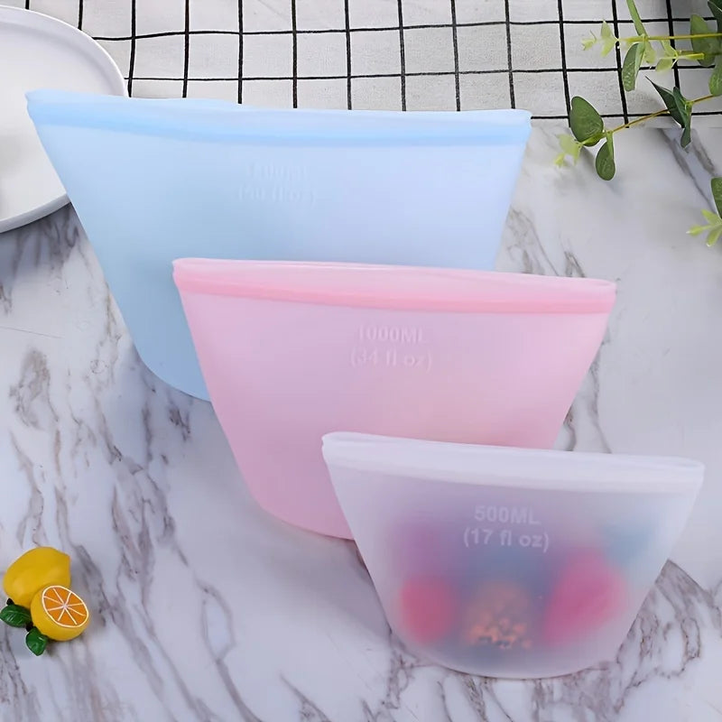 Silicone Food Storage Bags – Reusable Leakproof Ziplock Set