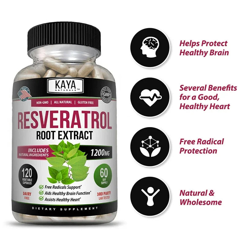 Resveratrol Capsules – Antioxidant & Circulatory Support, Non-GMO, 30/60/120 Caps