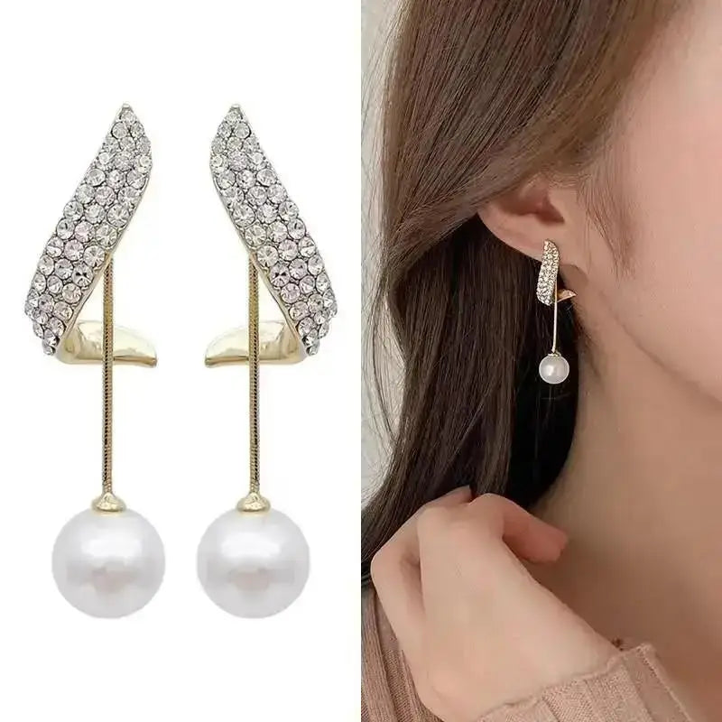 925 Silver Needle Pearl Tassel Drop Earrings for Women – Trendy Zircon Statement Jewellery