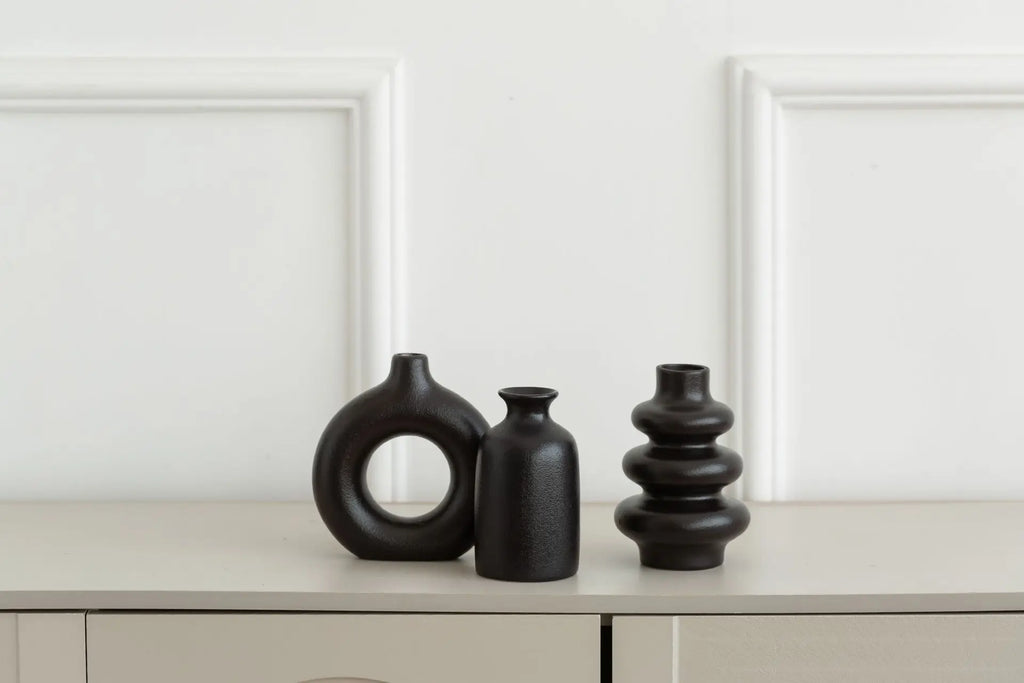Set of 3 Bohemian Ceramic Vases – Modern Home Decor Vase Set