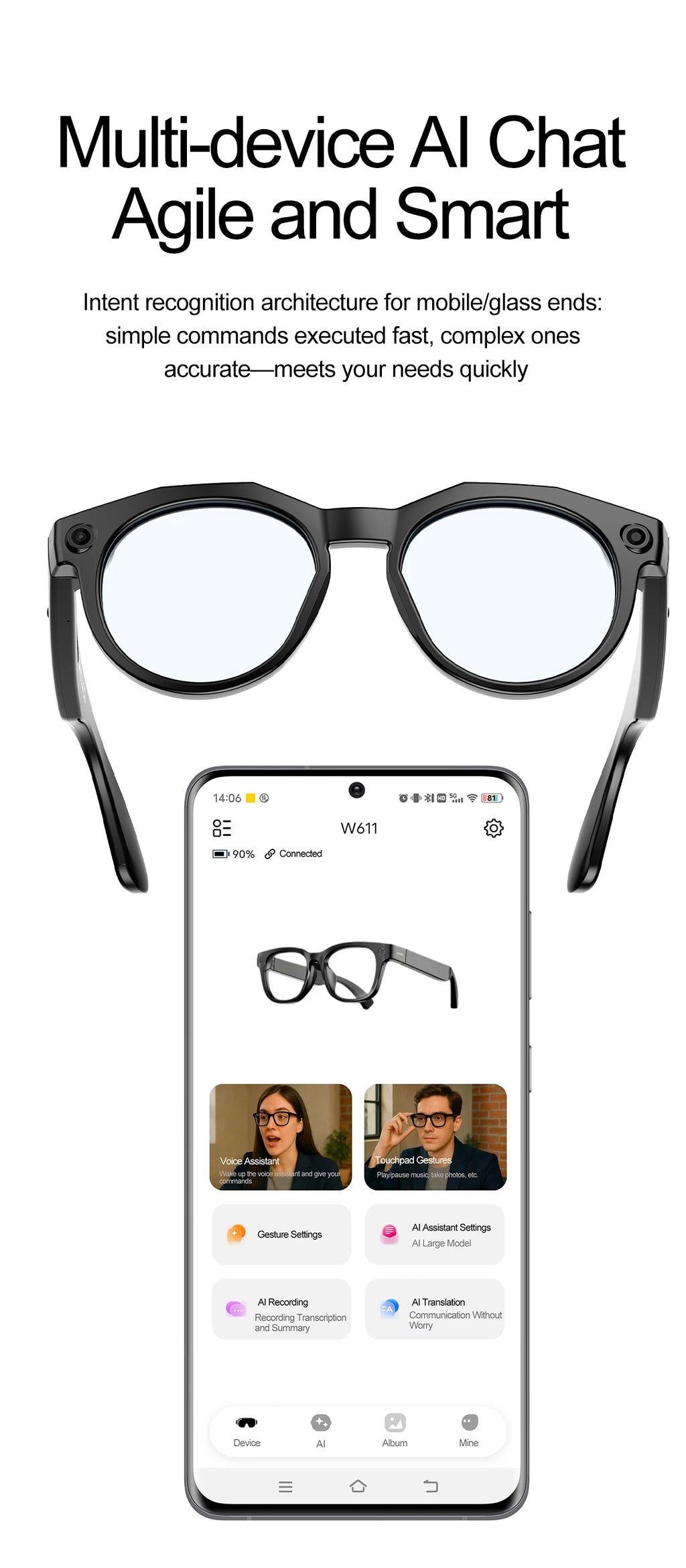 2026 New 4K HD AI Smart Glasses Men 800W Pixel Camera Bluetooth Call 4GB WIFI Transmission Voice Assistant Smart Glasses Women