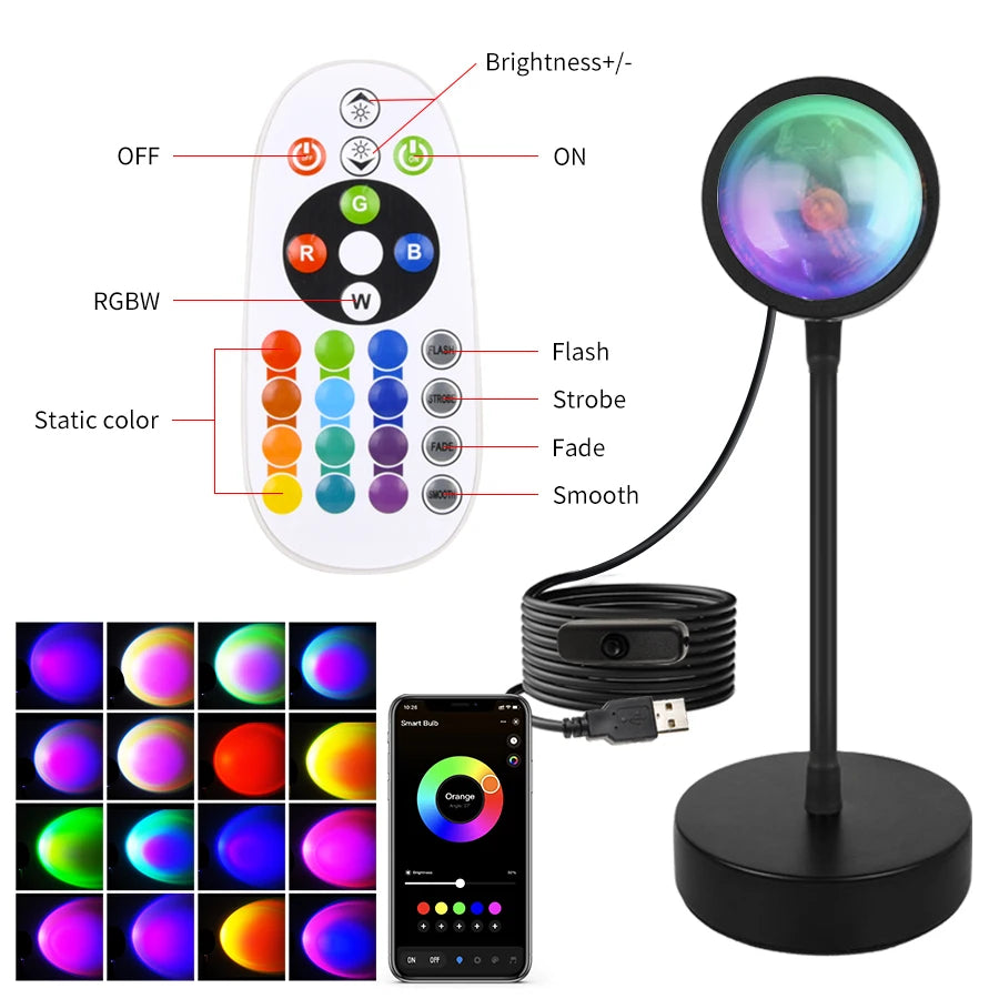 Smart Sunset Projection Lamp – RGB LED Night Light with App Control