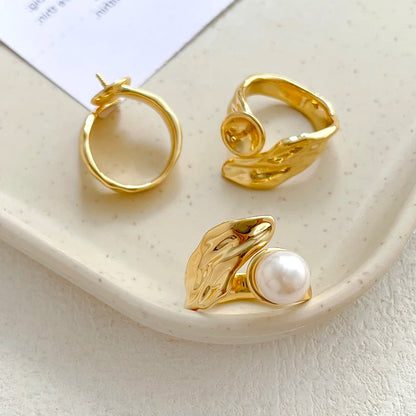 3-Piece Gold-Plated Brass Ring Settings – Irregular Baroque Jewellery Making Accessories