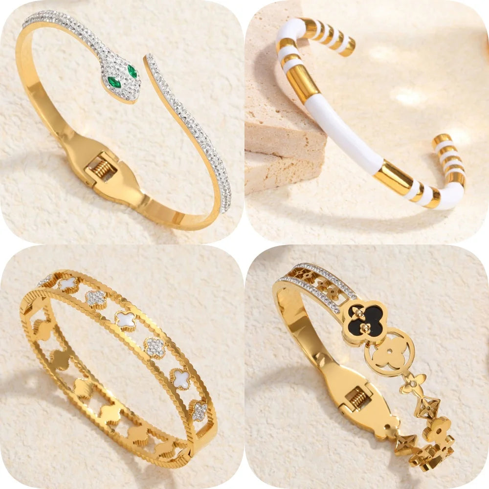 Elegant Stainless Steel Zircon Enamel Bracelet for Women – Waterproof Fashion Jewellery