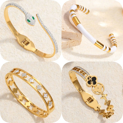 Elegant Stainless Steel Zircon Enamel Bracelet for Women – Waterproof Fashion Jewellery