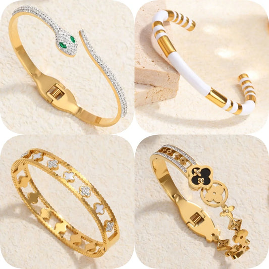 Elegant Stainless Steel Zircon Enamel Bracelet for Women – Waterproof Fashion Jewellery