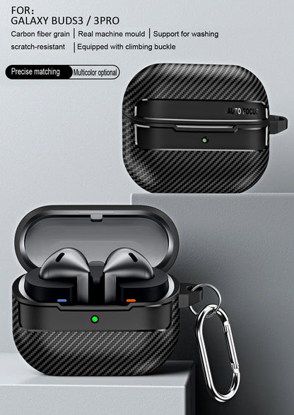 Carbon Fiber Protective Case for Samsung Galaxy Buds3 / Buds 3 Pro with Keyring