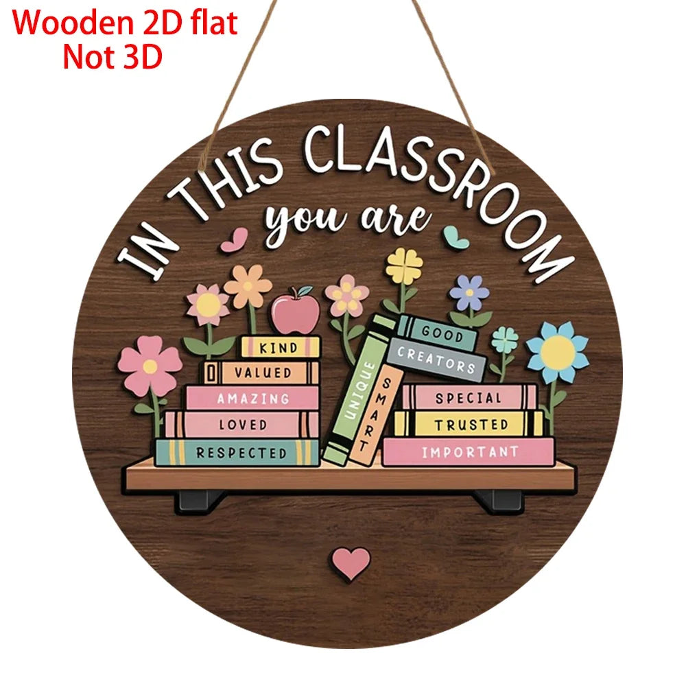 2D Wooden Cartoon Flower Signboard – Classroom & Library Door Hanging Decor
