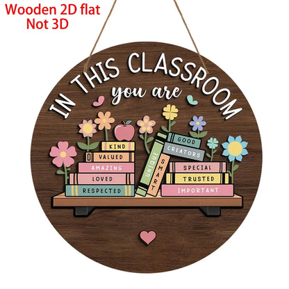 2D Wooden Cartoon Flower Signboard – Classroom & Library Door Hanging Decor