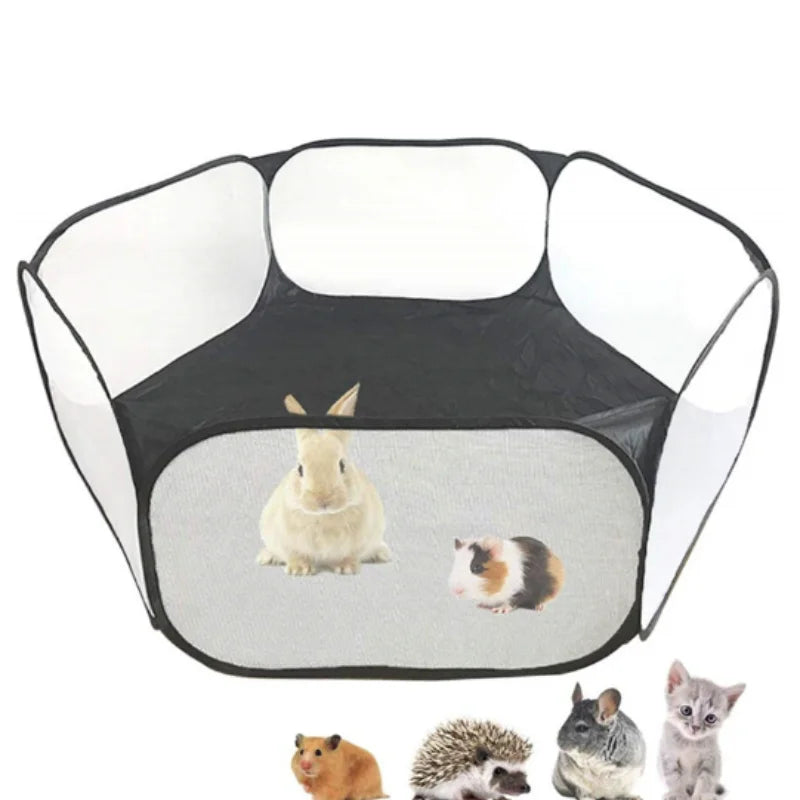 Portable Transparent Pet Playpen – Foldable Small Animal Cage Tent