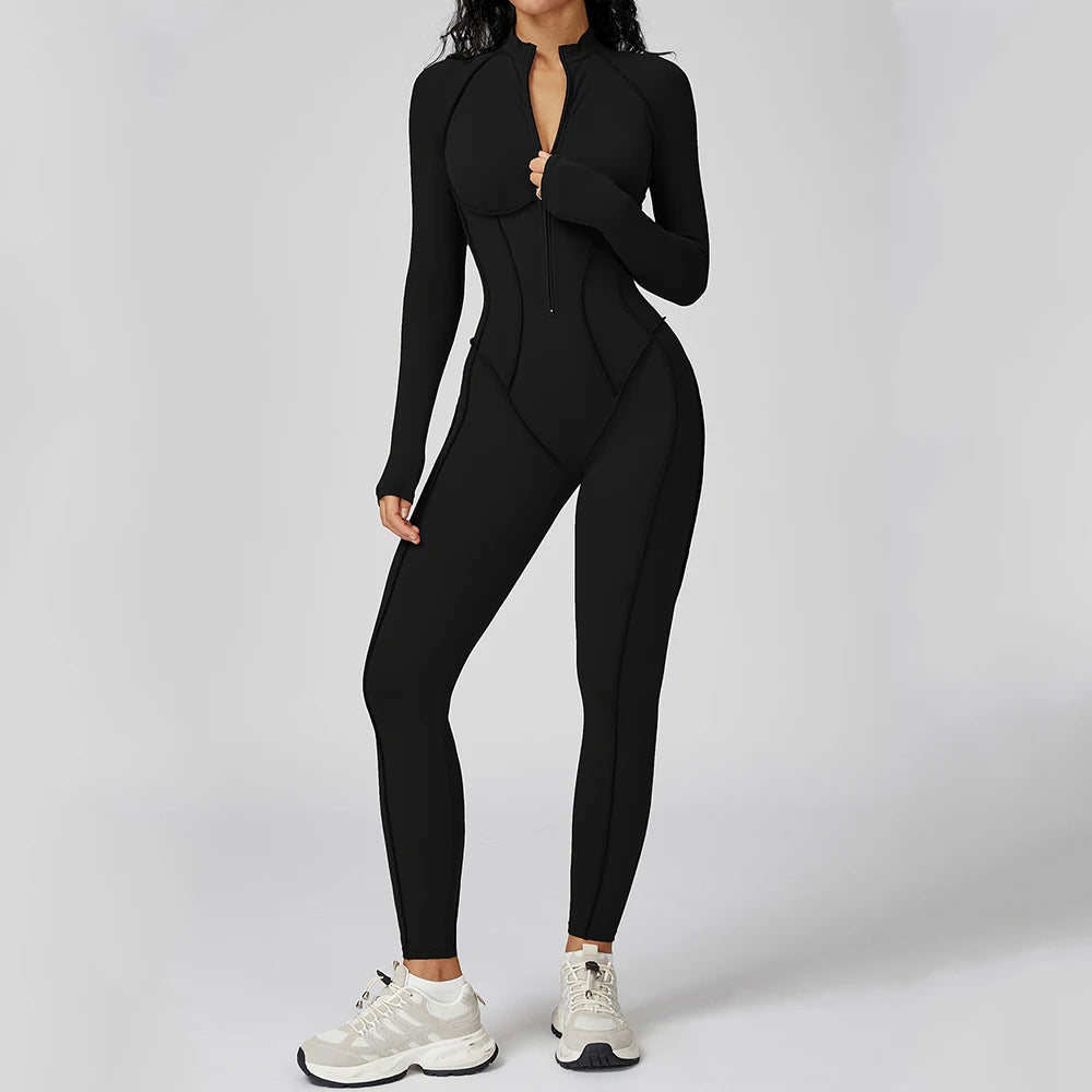 Women's Long Sleeve Yoga Bodysuit – High-Intensity Gym & Fitness Jumpsuit