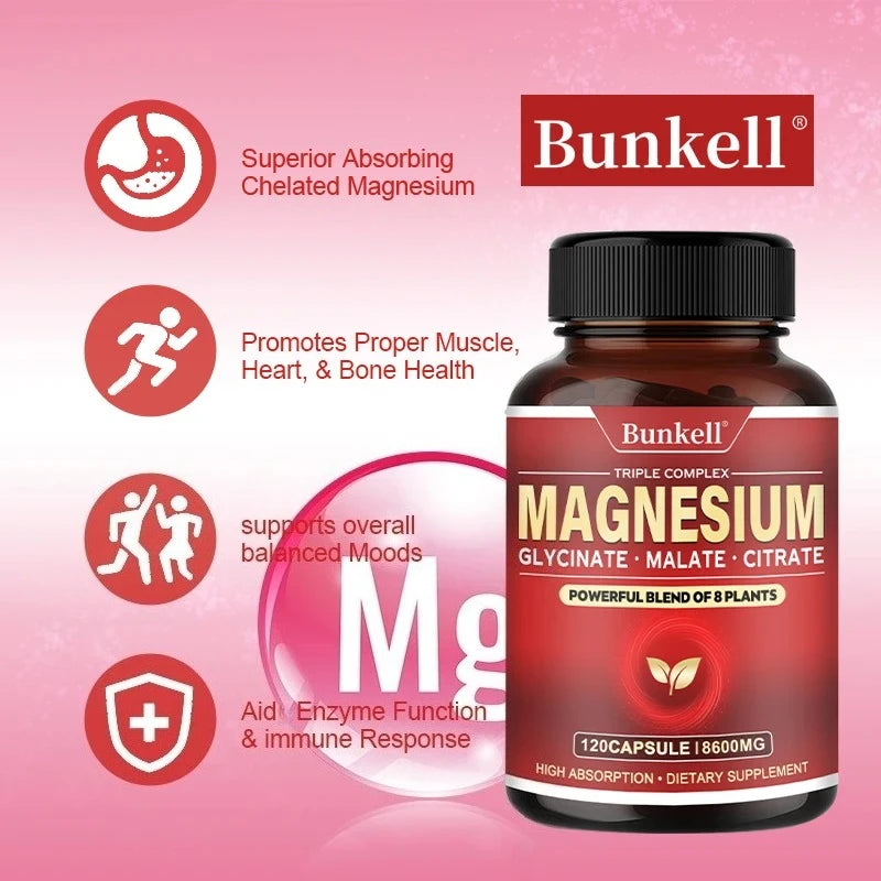 Triple High-efficiency Elemental Magnesium Complex - Glycine, Malic Acid and Magnesium Citrate, Muscle Relaxation, Immunity