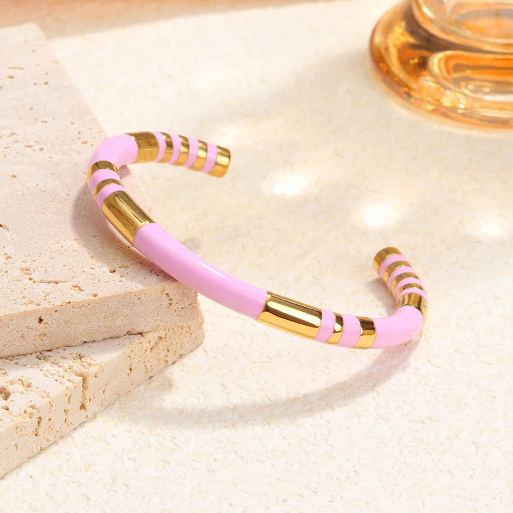 Elegant Stainless Steel Zircon Enamel Bracelet for Women – Waterproof Fashion Jewellery