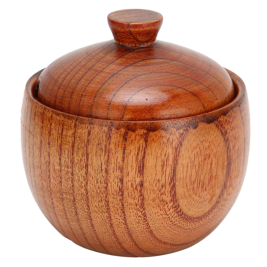 Wood Spice Jar Sugar Bowl Salt Pepper Seasoning Box with Spoon and Lid Home Kitchen Cooking Tool