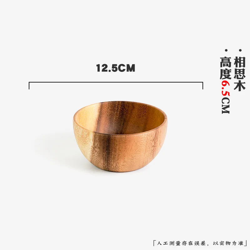 Extra Large Solid Wood Bowl & Tray Set Round Wooden Salad Bowl Ramen Mixing Bowl Natural Wood Tableware