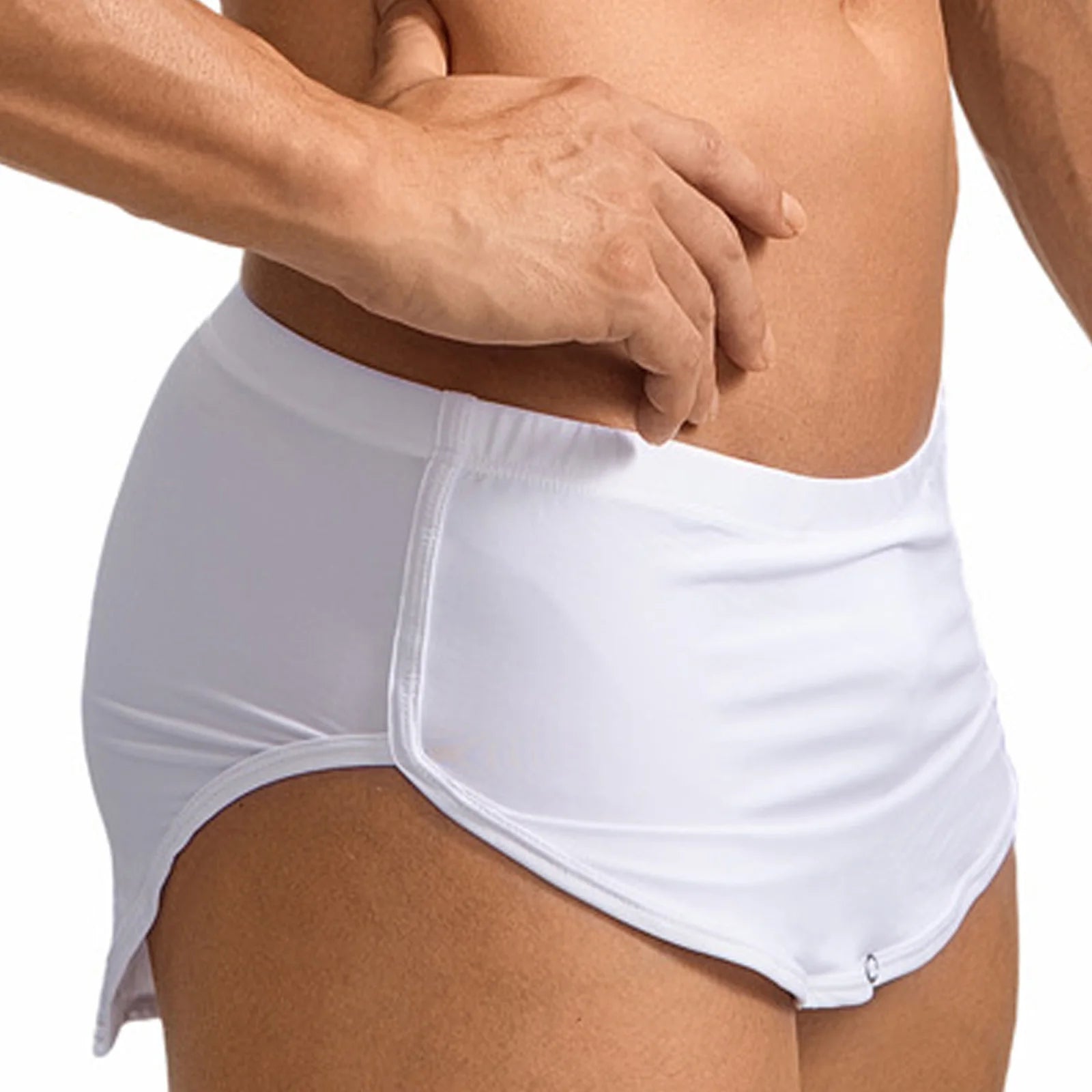 Men Quick Dry Athletic Boxer Shorts Side Split Press Button Elastic Waist Gym Shorts for Fitness Running Cycling
