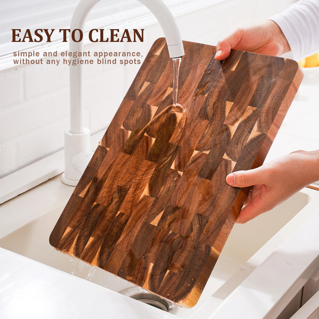 15 Inch End Grain Acacia Wood Cutting Board Rectangular Chopping Board with Side Handle Butcher Block