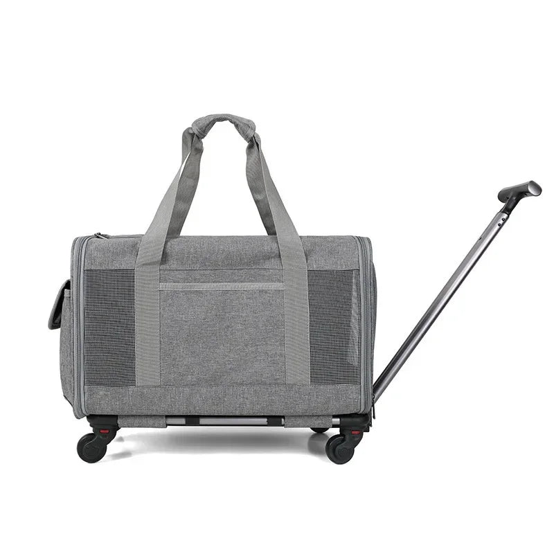 Silent Large Capacity Cat Bag Portable Foldable Pet Suitcase Universal Wheels Breathable Pet Travel Backpack