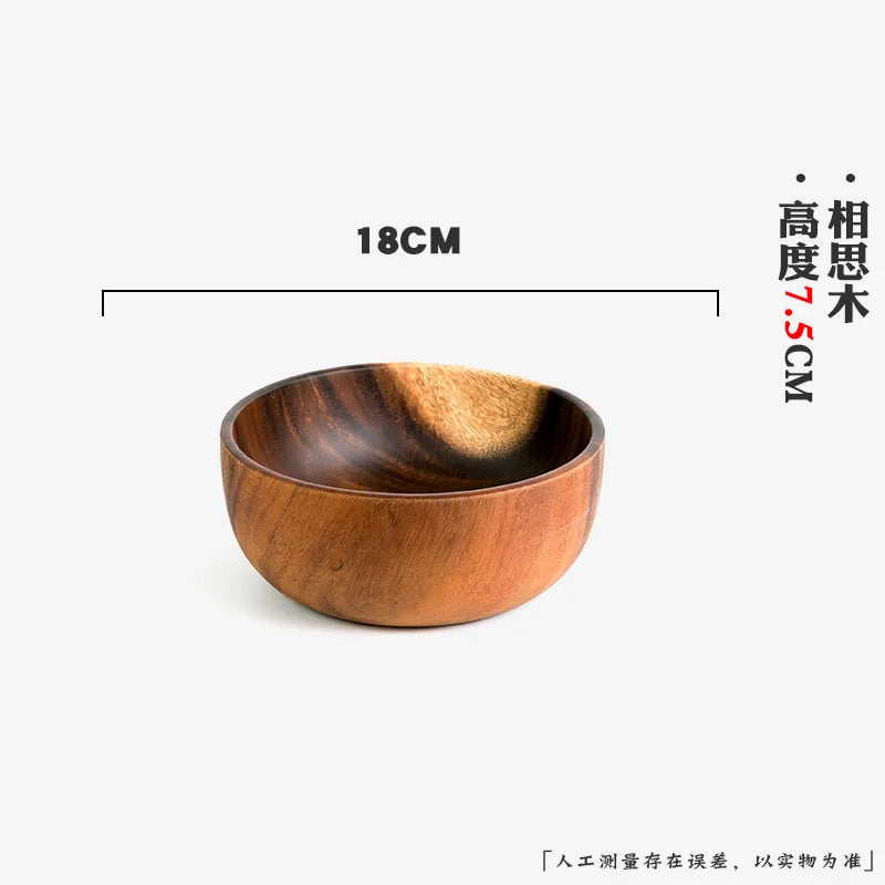 Extra Large Solid Wood Bowl & Tray Set Round Wooden Salad Bowl Ramen Mixing Bowl Natural Wood Tableware