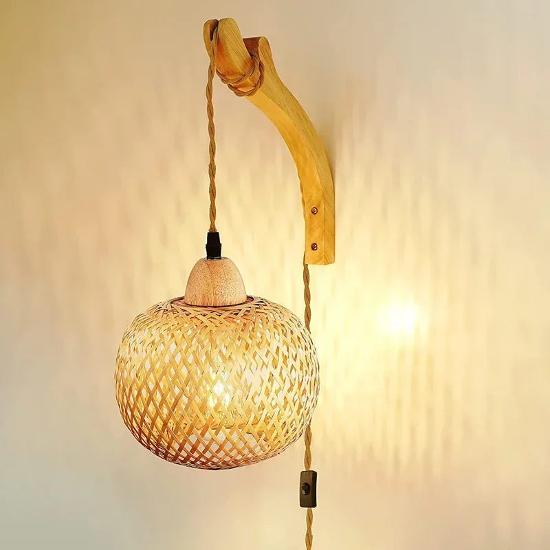 Bamboo Rattan Wall Lamp – Hand Woven Natural Lantern Light Fixture