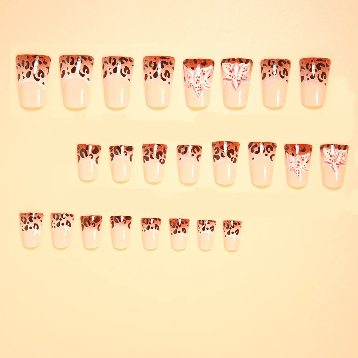 24pcs Medium Long Press-On Nails – Y2K Leopard Gradient Square Ballet Tips