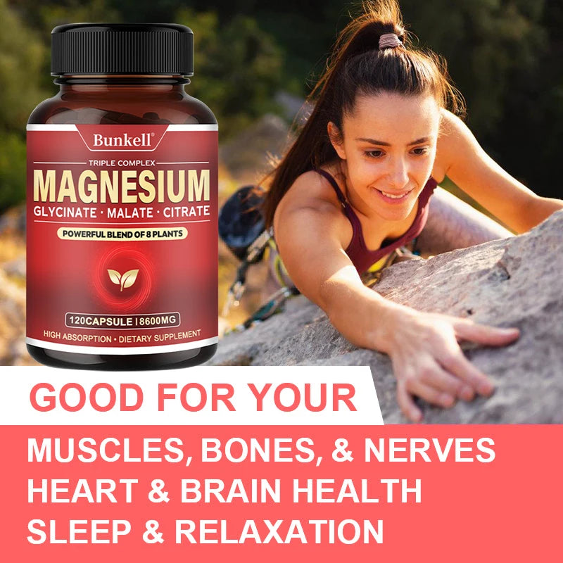 Triple High-efficiency Elemental Magnesium Complex - Glycine, Malic Acid and Magnesium Citrate, Muscle Relaxation, Immunity