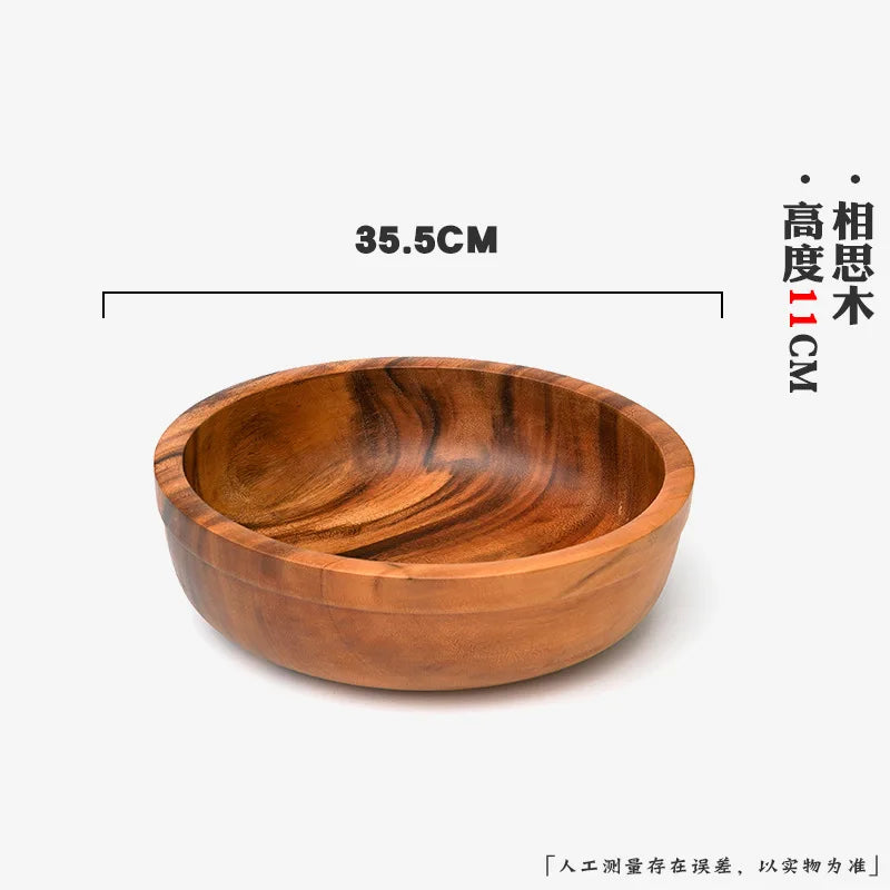 Extra Large Solid Wood Bowl & Tray Set Round Wooden Salad Bowl Ramen Mixing Bowl Natural Wood Tableware