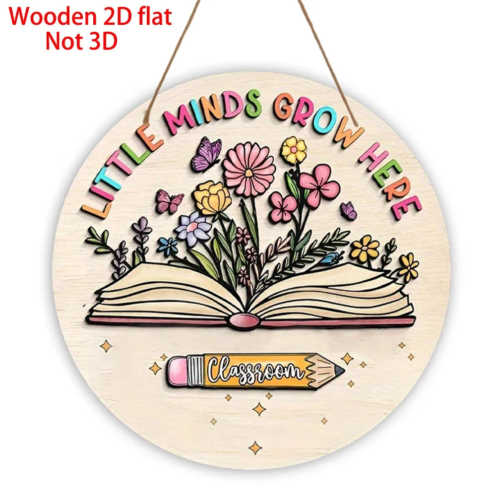 2D Wooden Cartoon Flower Signboard – Classroom & Library Door Hanging Decor