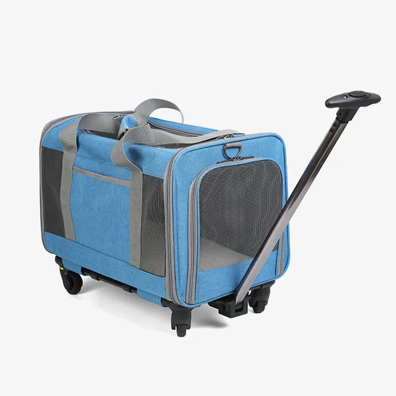 Silent Large Capacity Cat Bag Portable Foldable Pet Suitcase Universal Wheels Breathable Pet Travel Backpack