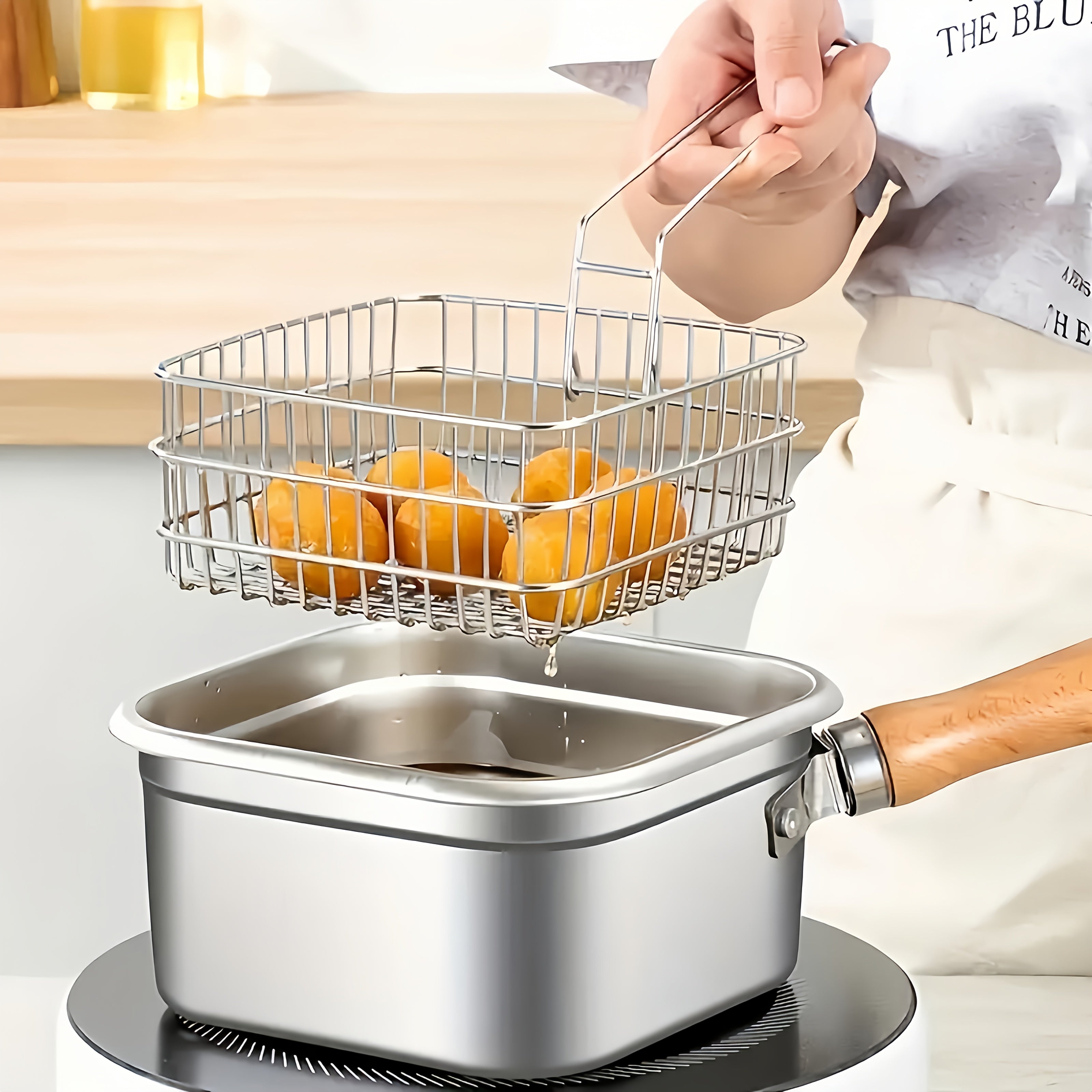 Stainless Steel Deep Fryer with Basket & Lid – Induction Safe, Multi-Purpose Cooking Pot