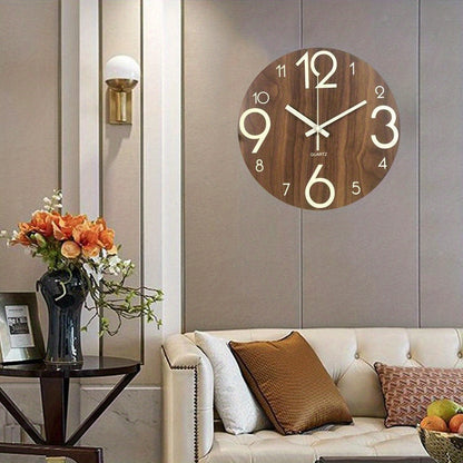 12-Inch Glow in the Dark Silent Wooden Wall Clock for Home Kitchen Office & Bedroom