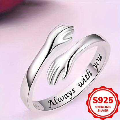 925 Sterling Silver Adjustable Hug Ring for Women
