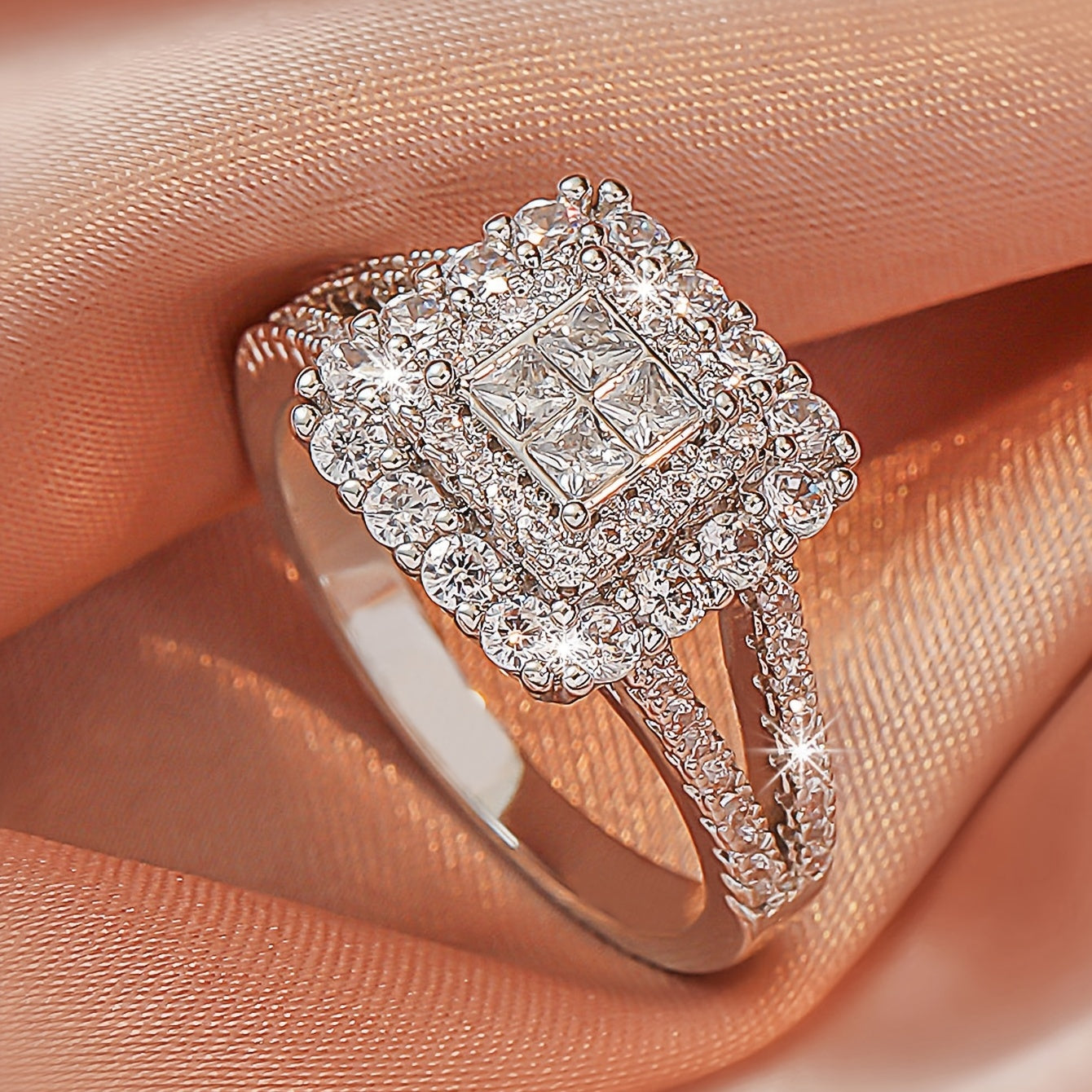 Elegant White Zirconia Multi-Row Ring – Stylish Couples & Statement Jewelry for Gifts