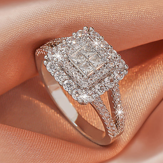 Elegant White Zirconia Multi-Row Ring – Stylish Couples & Statement Jewelry for Gifts