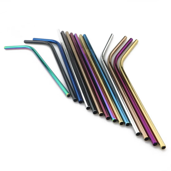 5Pcs Colorful Metal Straws Set Pink Reusable Drinking Straws Rainbow Bent Straight 304 Stainless Steel Straw with Clean Brush