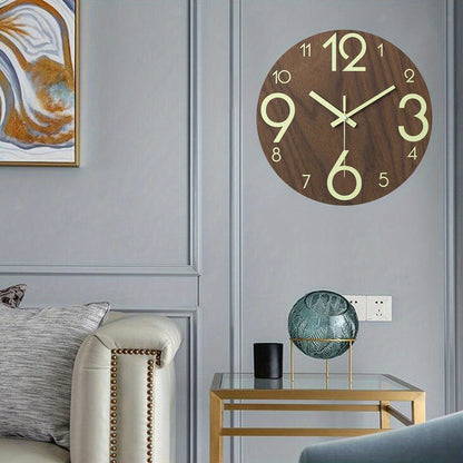 12-Inch Glow in the Dark Silent Wooden Wall Clock for Home Kitchen Office & Bedroom